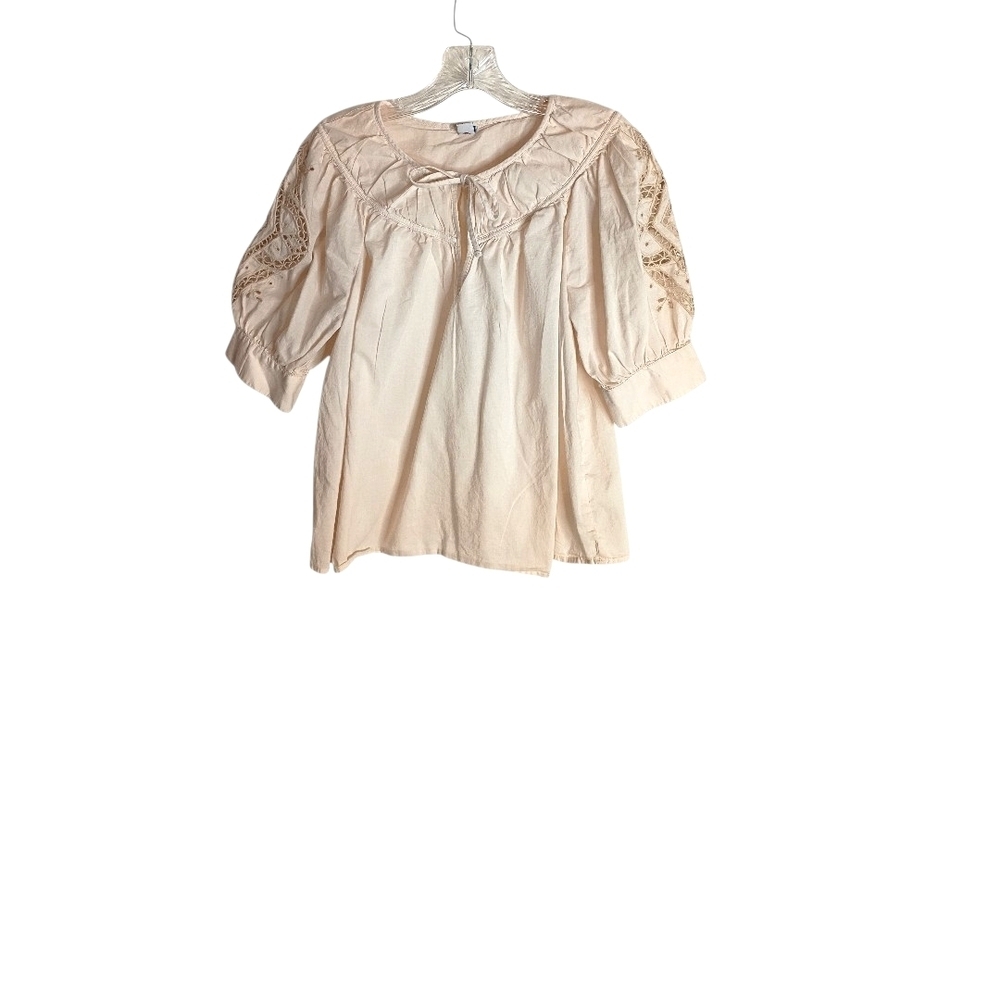 Old navy Cream Blouse with inset Lace Sleeves - Size Small